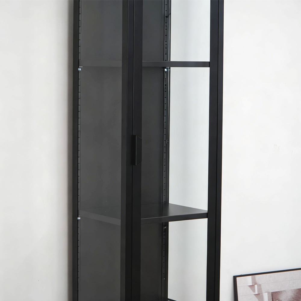 Slim black tall glass cabinet