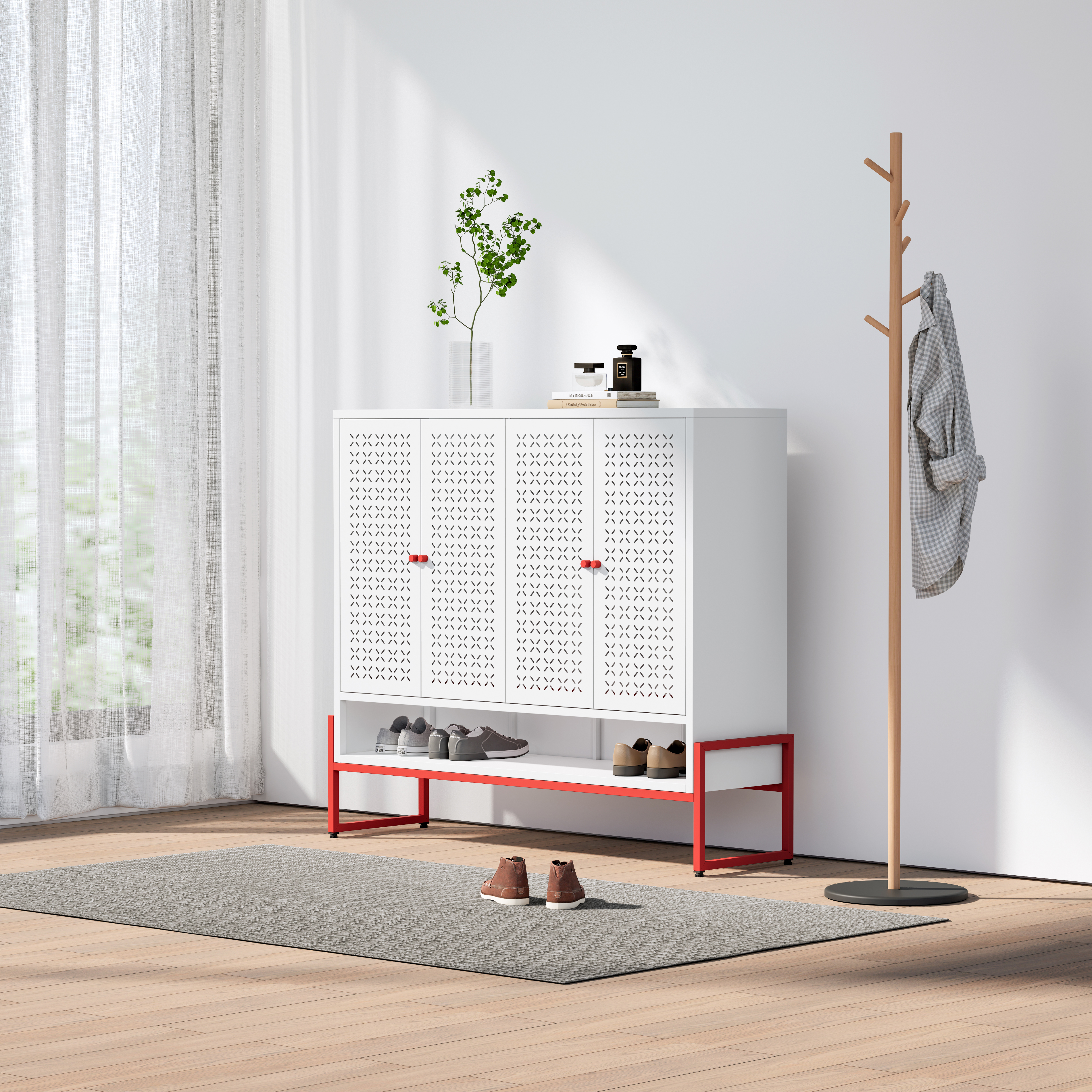 Low 4-door Steel Shoe Cabinet