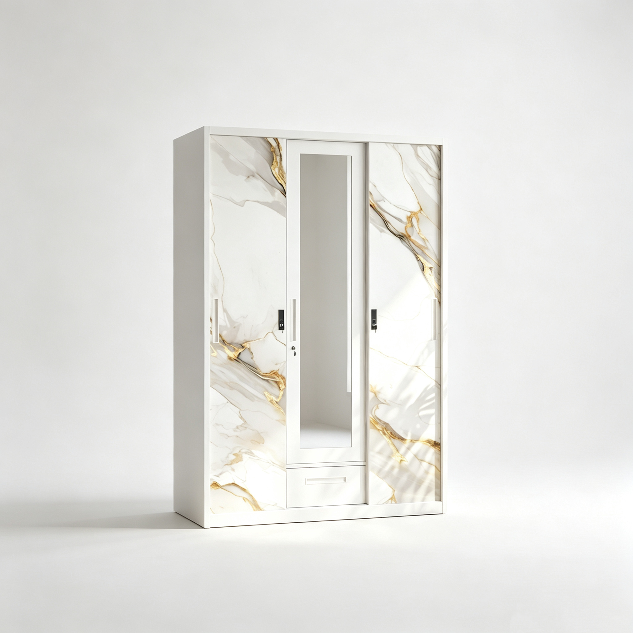 Simple Marble Pattern 3-Door Wardrobe