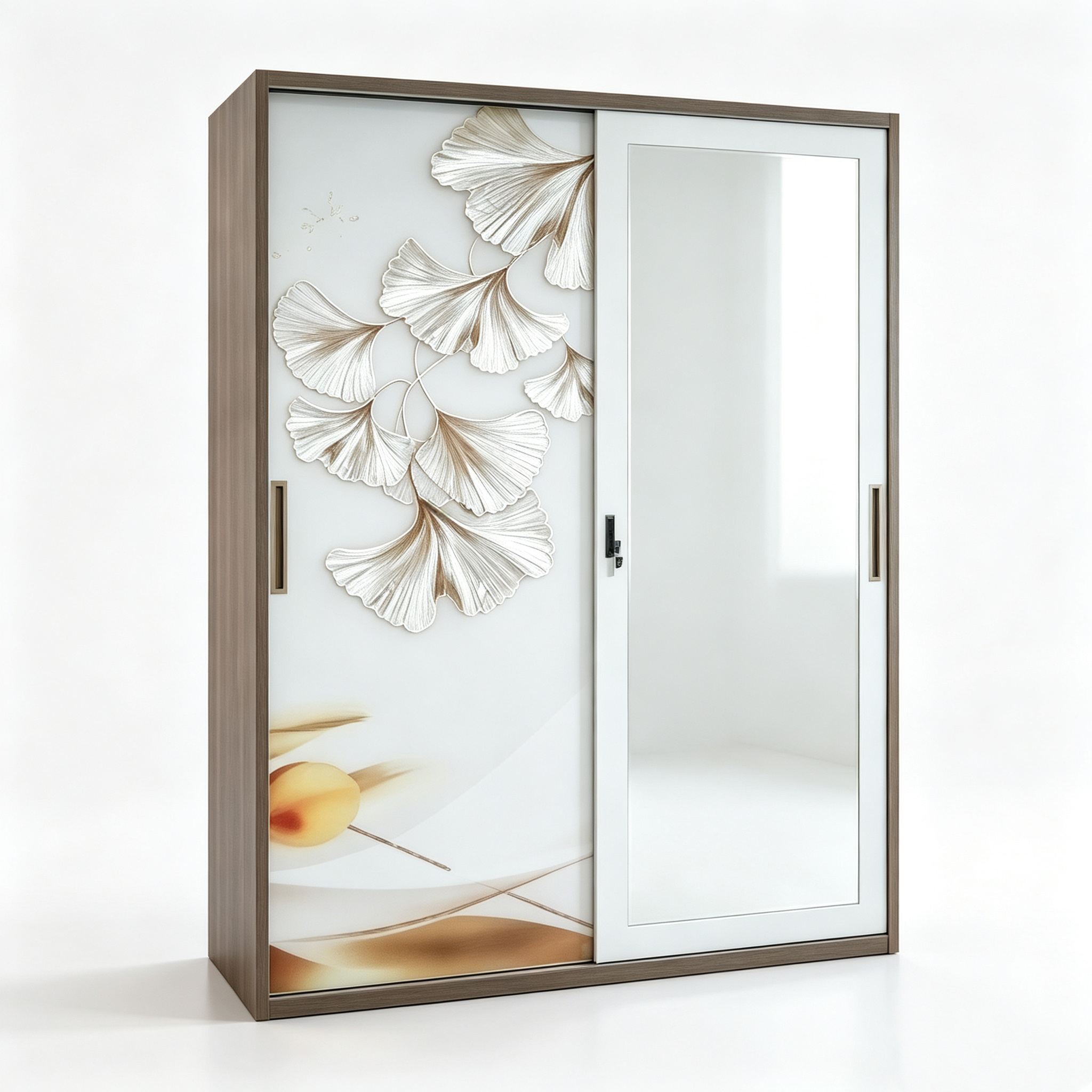 New Chinese Style Ginkgo Printed Sliding Door Wardrobe