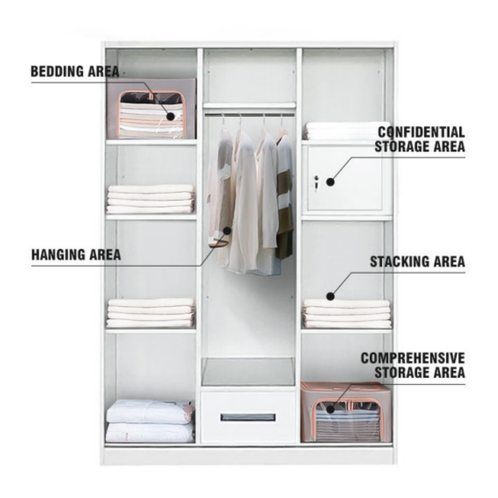 Simple Marble Pattern 3-Door Wardrobe
