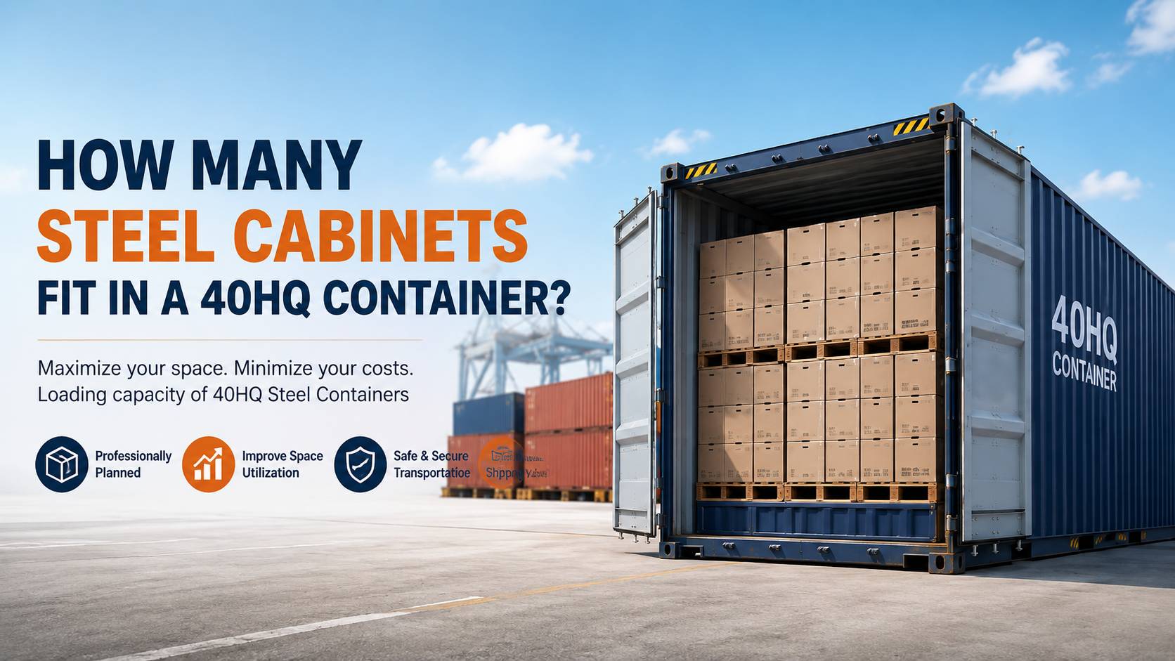 40HQ container loading for wholesale steel storage cabinets, ocean freight packing guide