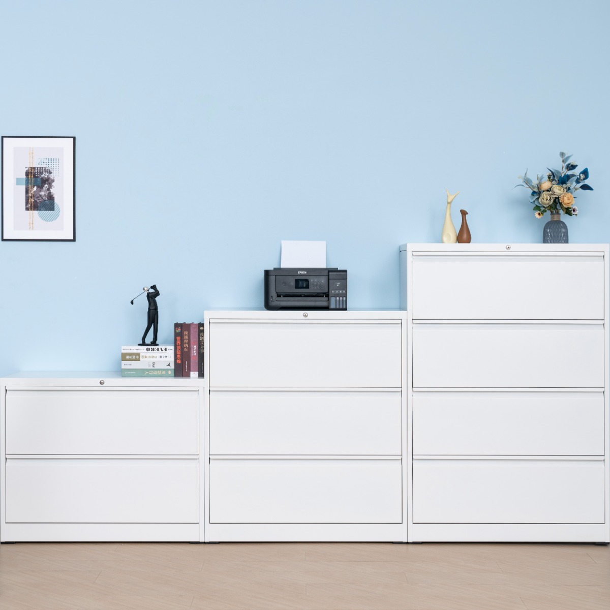 Minimalist White Steel Gooseneck Drawer Filing Cabinet（Price On Request）