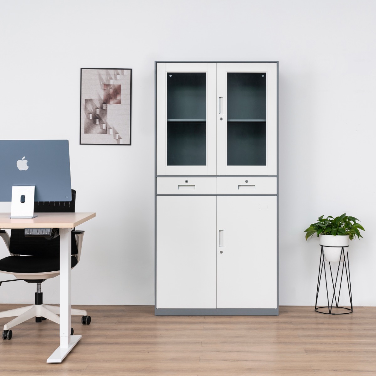 Grey-White Steel Office Filing Cabinet Series