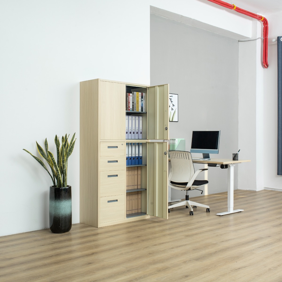 Natural Wood-Finish Transfer-Printed Steel Cabinet Series — File Cabinets（Price On Request）