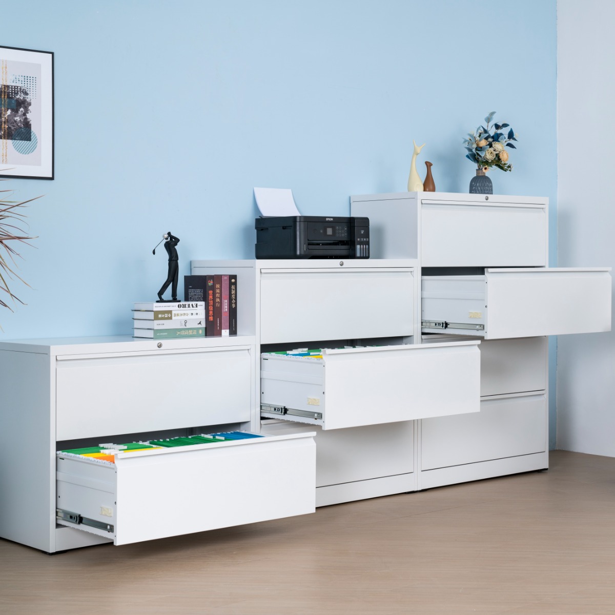 Minimalist White Steel Gooseneck Drawer Filing Cabinet（Price On Request）