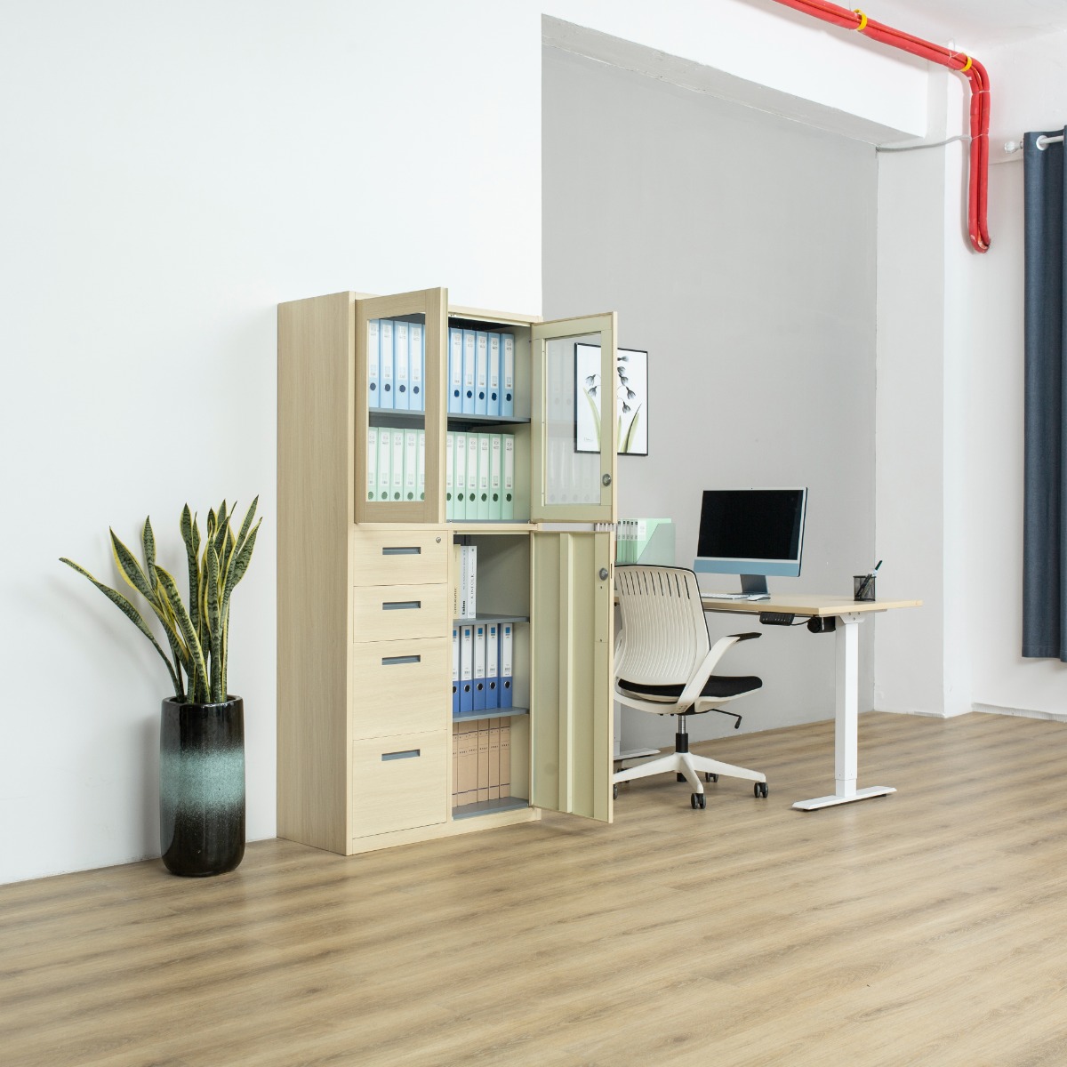Natural Wood-Finish Transfer-Printed Steel Cabinet Series — File Cabinets（Price On Request）