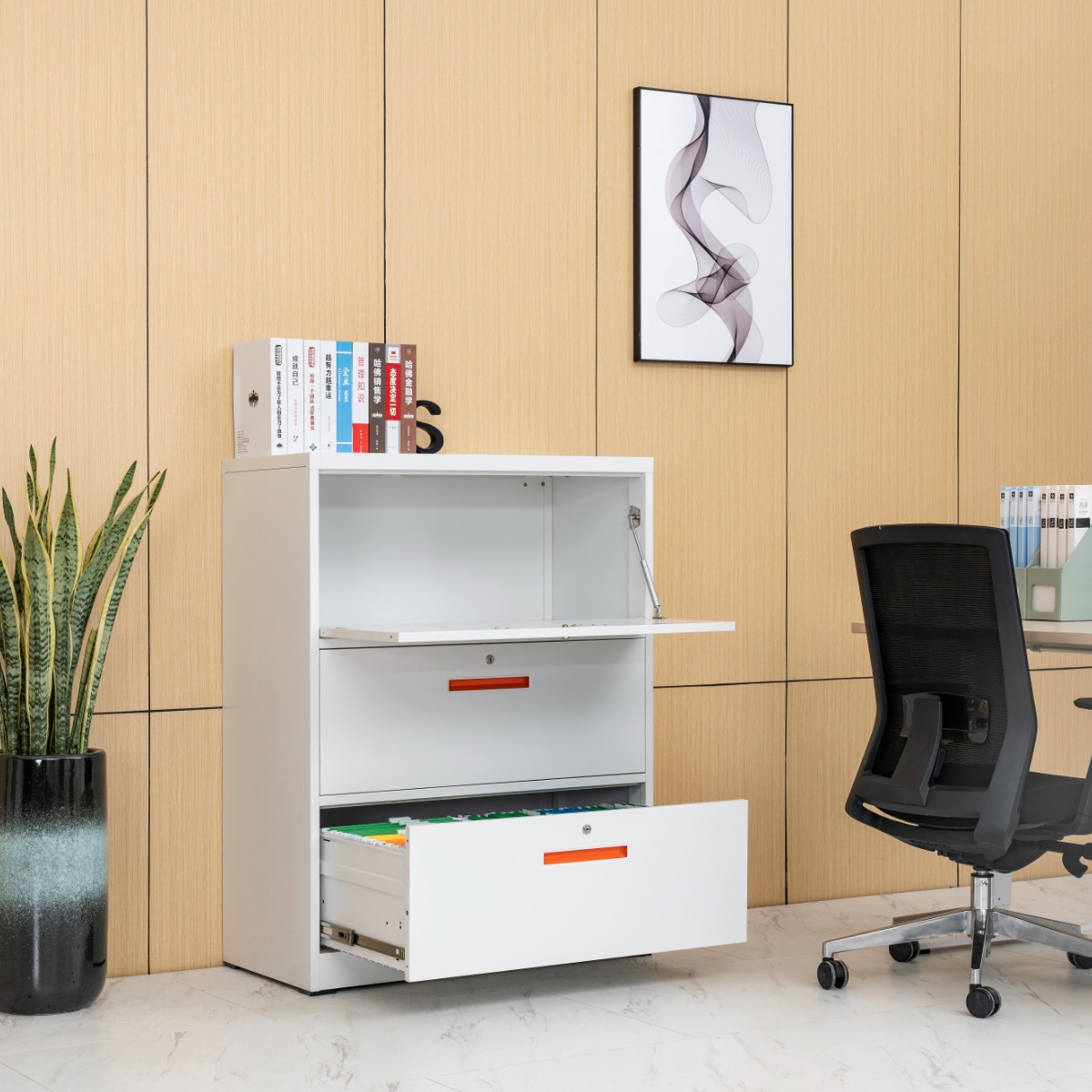 Modern Stepped Flip-Top Steel Office Filing Cabinet（Price On Request）