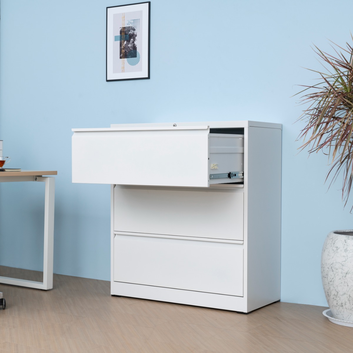 Minimalist White Steel Gooseneck Drawer Filing Cabinet（Price On Request）
