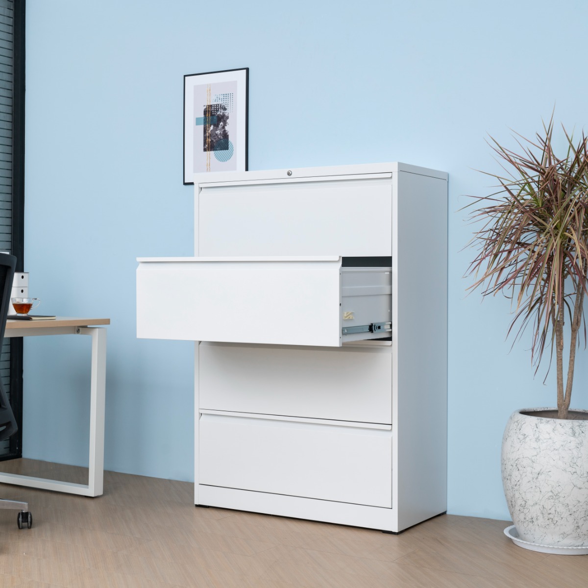 Minimalist White Steel Gooseneck Drawer Filing Cabinet（Price On Request）