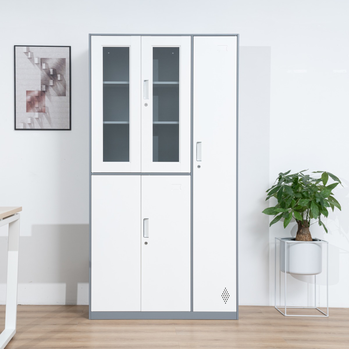 Grey-White Steel Office Filing Cabinet Series