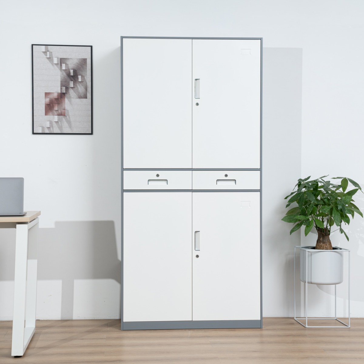 Grey-White Steel Office Filing Cabinet Series