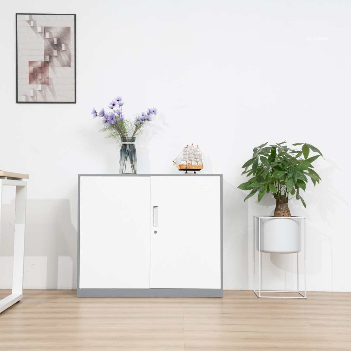 Grey-White Steel Office Filing Cabinet Series