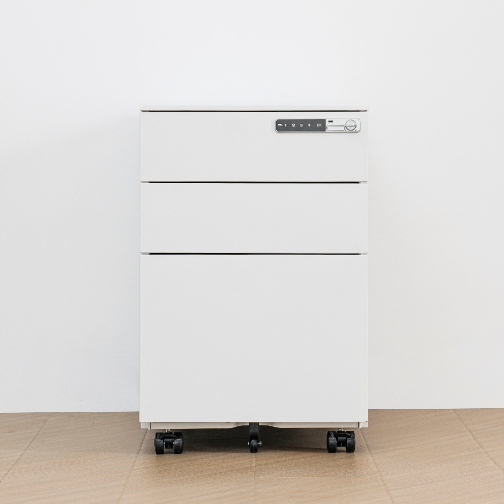 [Copy]Minimalist Steel Mobile Filing Cabinet with Curved Orange Handles and Three Drawers（Price On Request）