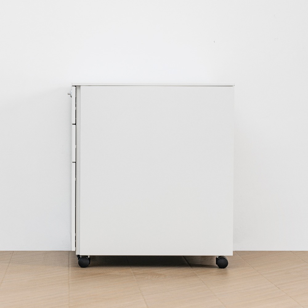 [Copy]Minimalist Steel Mobile Filing Cabinet with Curved Orange Handles and Three Drawers（Price On Request）