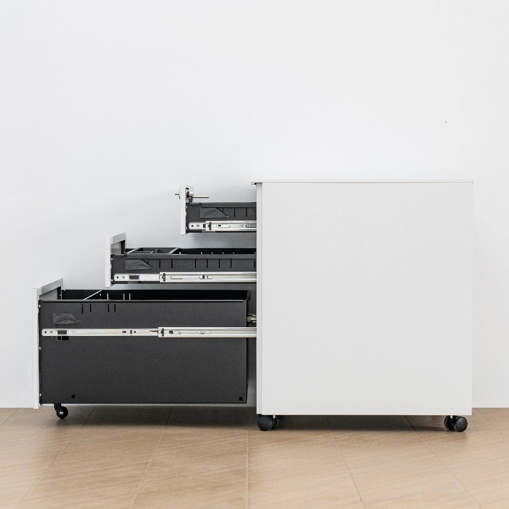[Copy]Minimalist Steel Mobile Filing Cabinet with Curved Orange Handles and Three Drawers（Price On Request）