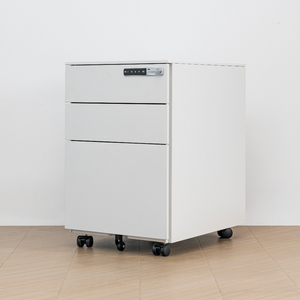 [Copy]Minimalist Steel Mobile Filing Cabinet with Curved Orange Handles and Three Drawers（Price On Request）
