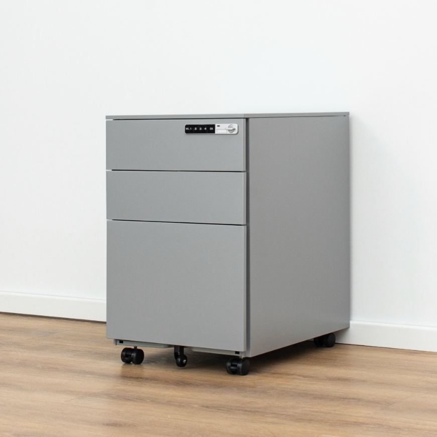 Minimalist White Steel Three-Drawer Mobile Office Filing Cabinet with Electronic Lock  （Price On Request）
