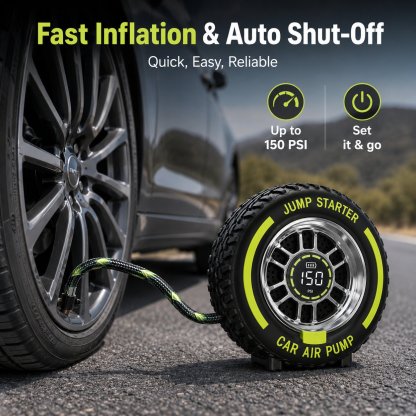 2-in-1 Roadside Emergency Jump Starter & 150 PSI Tire Inflator