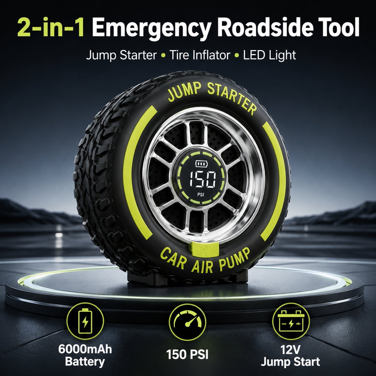 2-in-1 Roadside Emergency Jump Starter & 150 PSI Tire Inflator