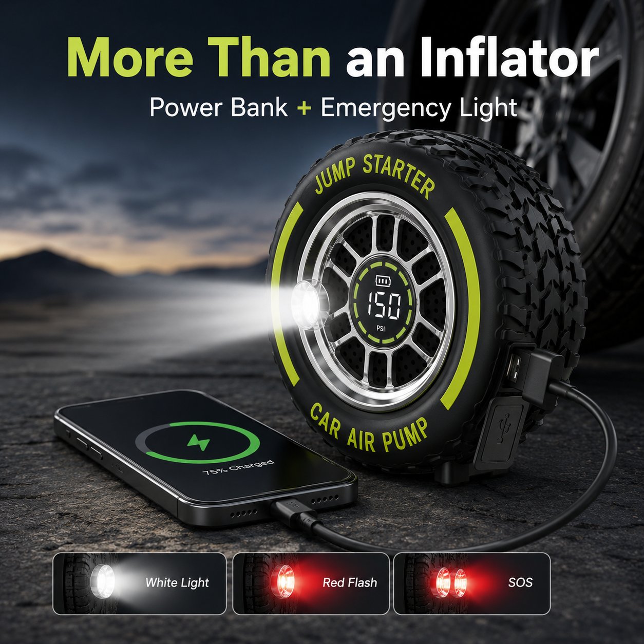 2-in-1 Roadside Emergency Jump Starter & 150 PSI Tire Inflator