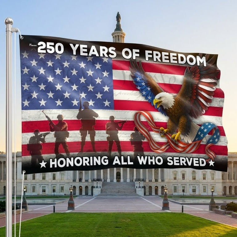 250 Years of Freedom Flag | American Eagle Veterans Grommet Flag