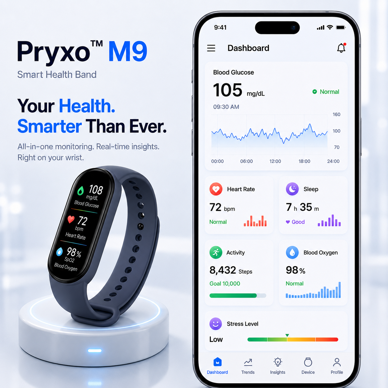 🏆 2026 M9 Non-Invasive Smart Band 📈12 health reports - No-Prick
