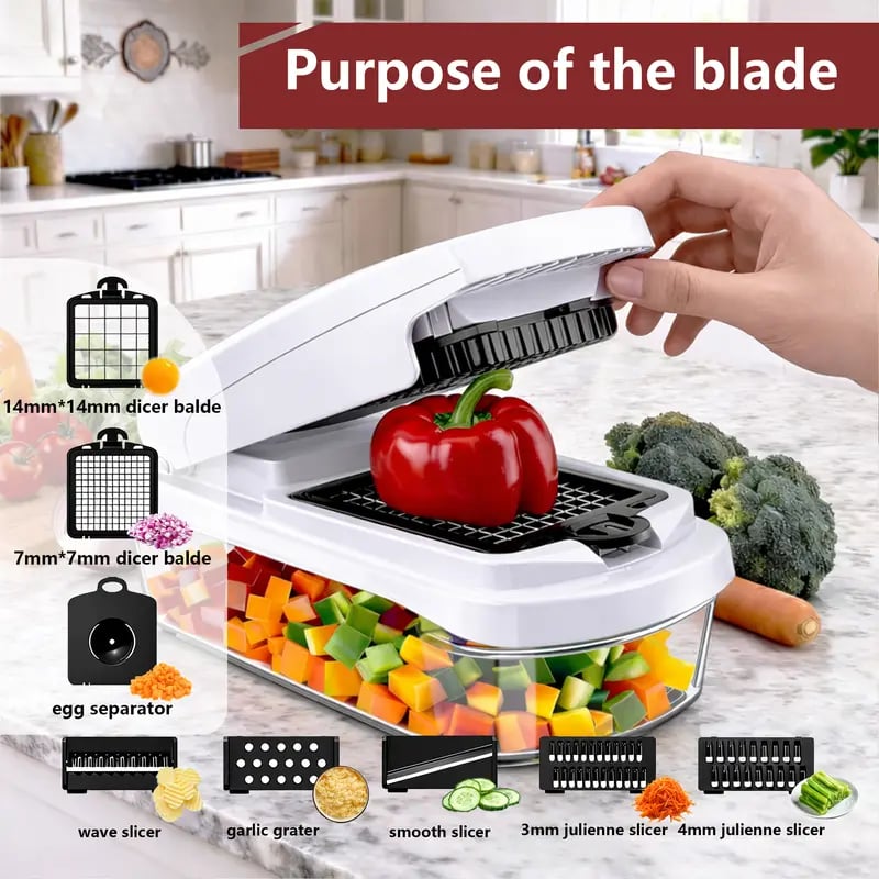 🥕🥕15-in-1 Vegetable Chopper- Multifunctional Food Chopper,Professional Onion Chopper with 8 Blades✨