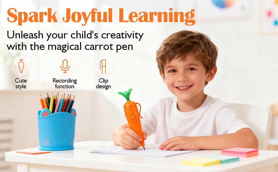 60-Second Voice Recorder with Playback & Audio Recorder Pen - Cute Carrot-Shaped Recorder Device, Smooth-Writing Ballpoint Pen - Fun & Creative Gift for Kids, Students, Teachers