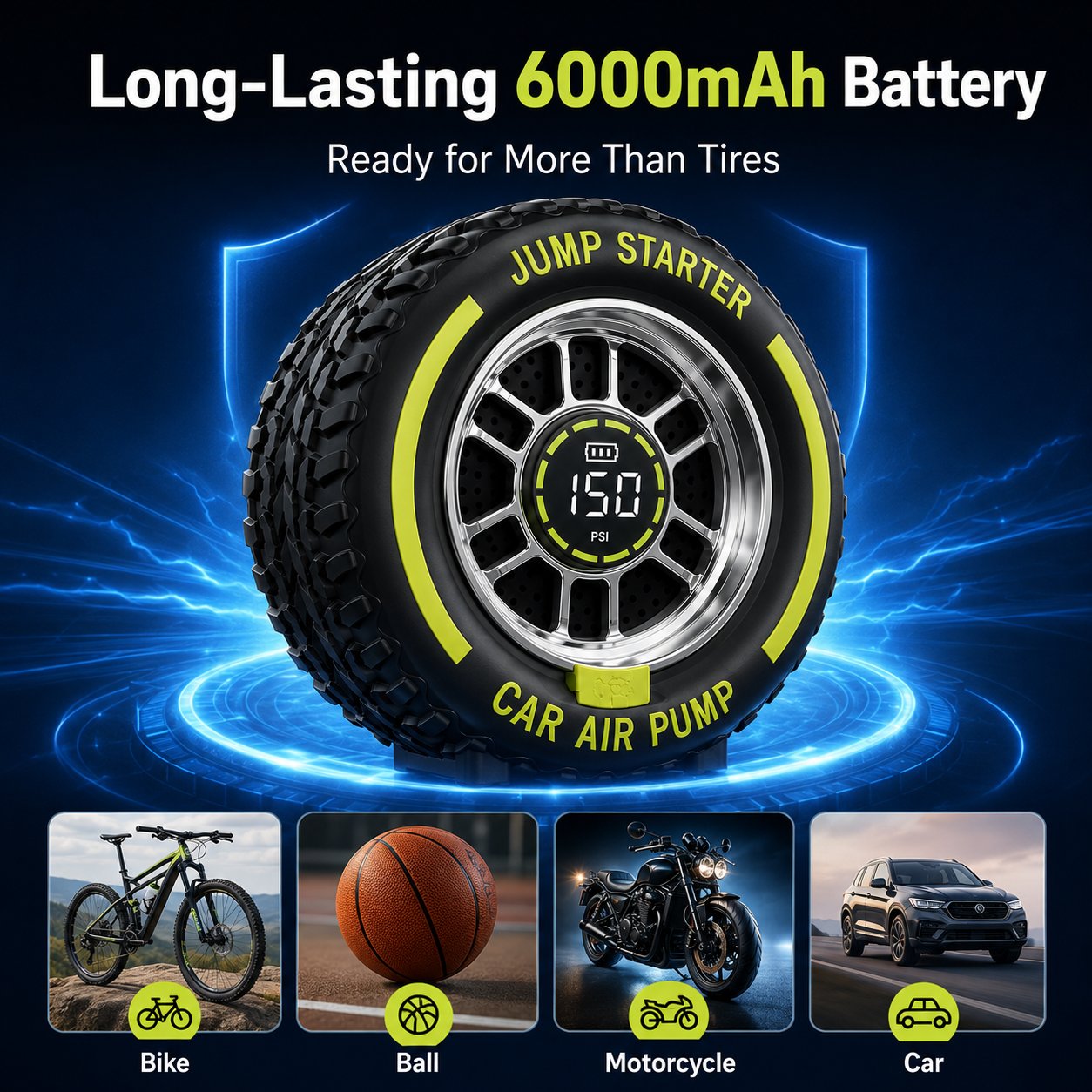 2-in-1 Roadside Emergency Jump Starter & 150 PSI Tire Inflator
