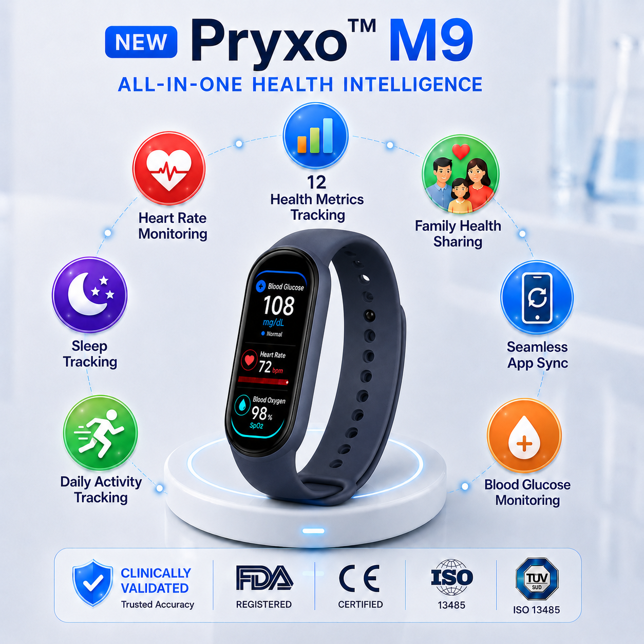🏆 2026 M9 Non-Invasive Smart Band 📈12 health reports - No-Prick