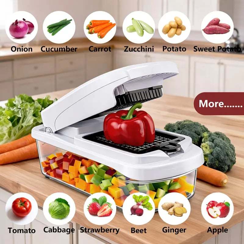 🥕🥕15-in-1 Vegetable Chopper- Multifunctional Food Chopper,Professional Onion Chopper with 8 Blades✨