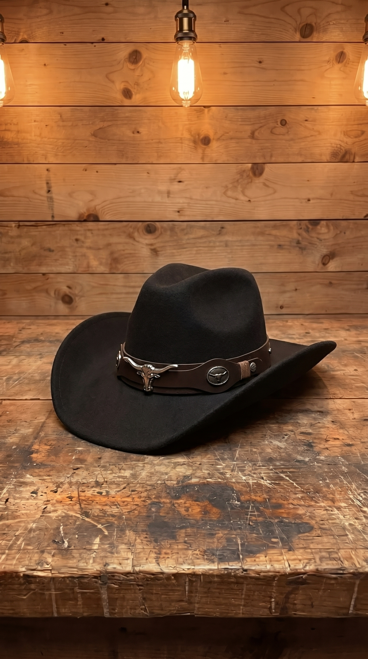 Handcrafted Black Western Cowboy Hat – Bull Skull Leather Band