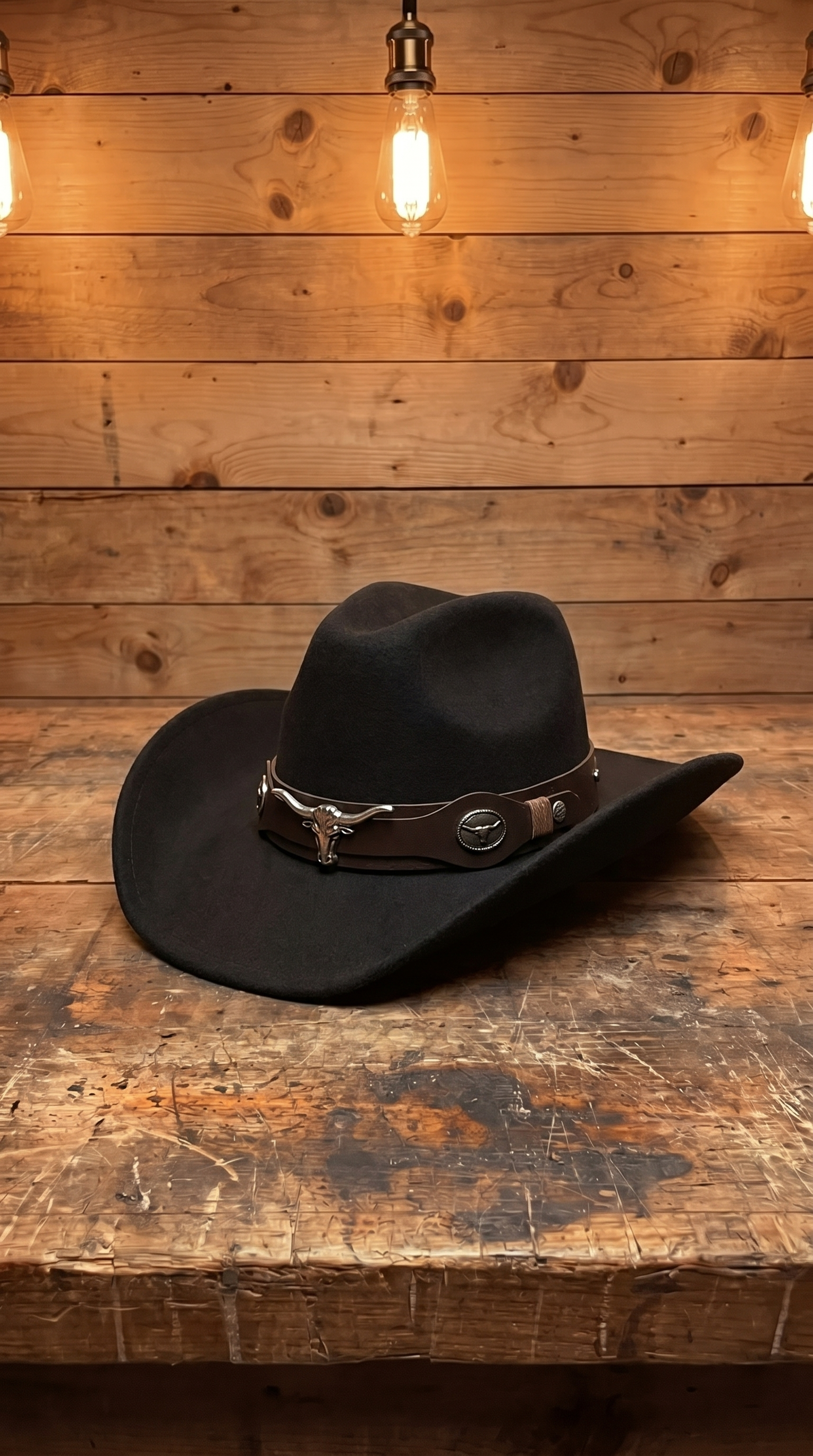 Handcrafted Black Western Cowboy Hat – Bull Skull Leather Band
