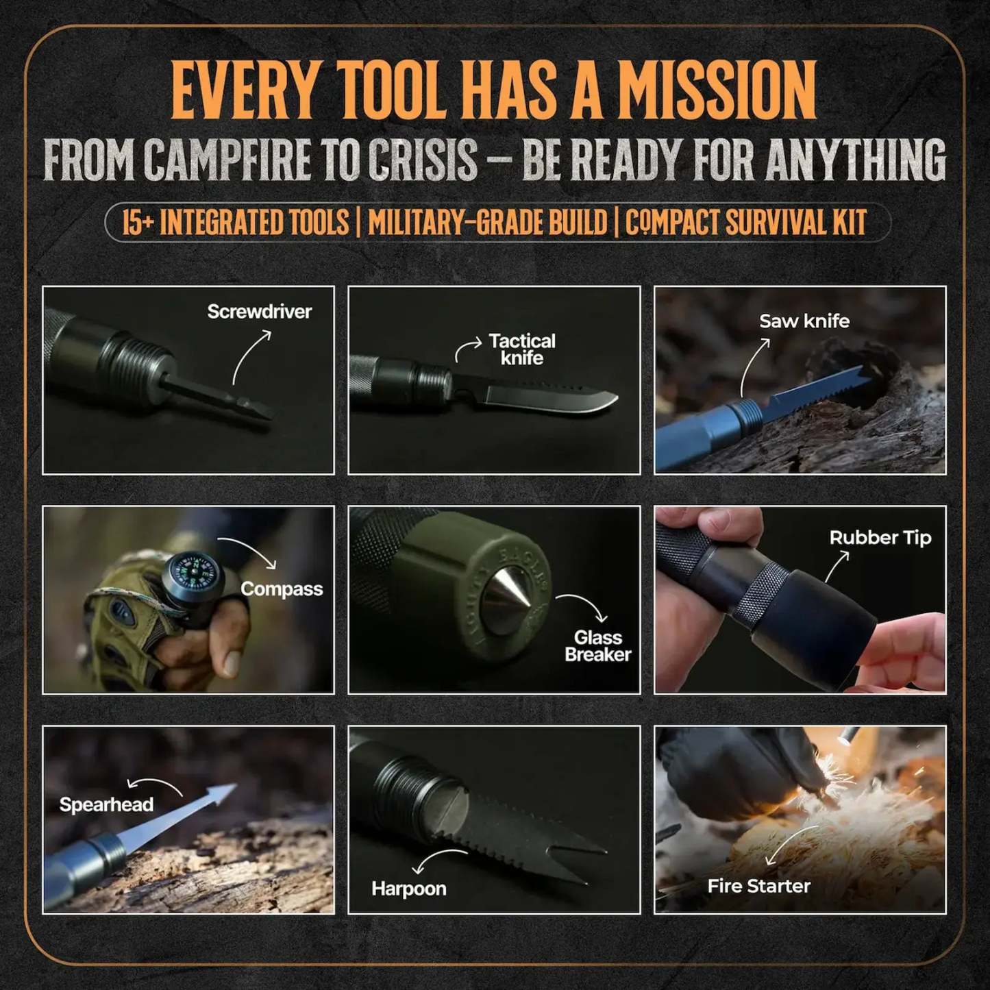 Last Day Sale for $35.59💥15-in-1 Tactical Trekking Stick