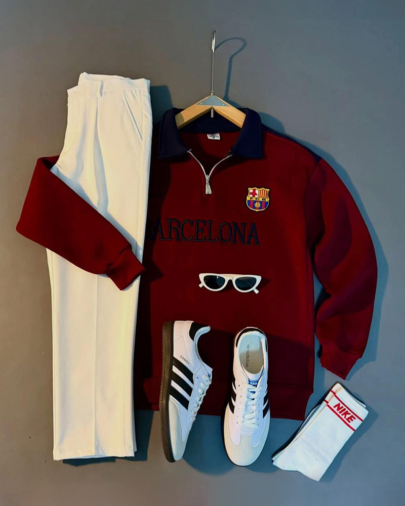 Half-Zip Stand-Collar Casual Set