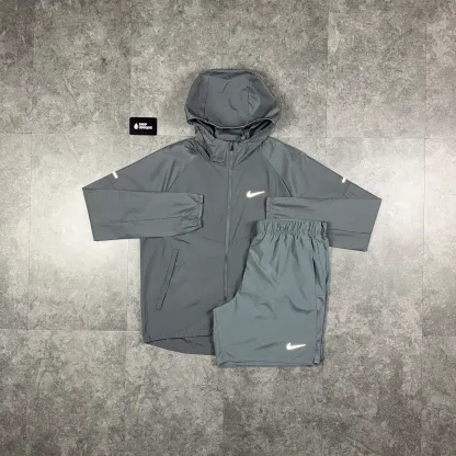 Nike Repel Miler Windrunner Jacket Grey & Grey Challenger Shorts Set