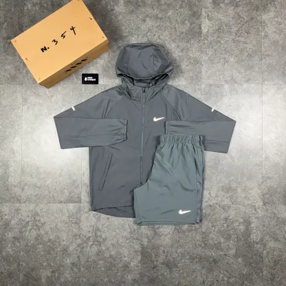 Nike Repel Miler Windrunner Jacket Grey & Grey Challenger Shorts Set