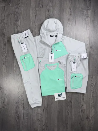 Berghaus 4 Piece Full Zip Light Grey, Mint Tracksuit | Shorts Set