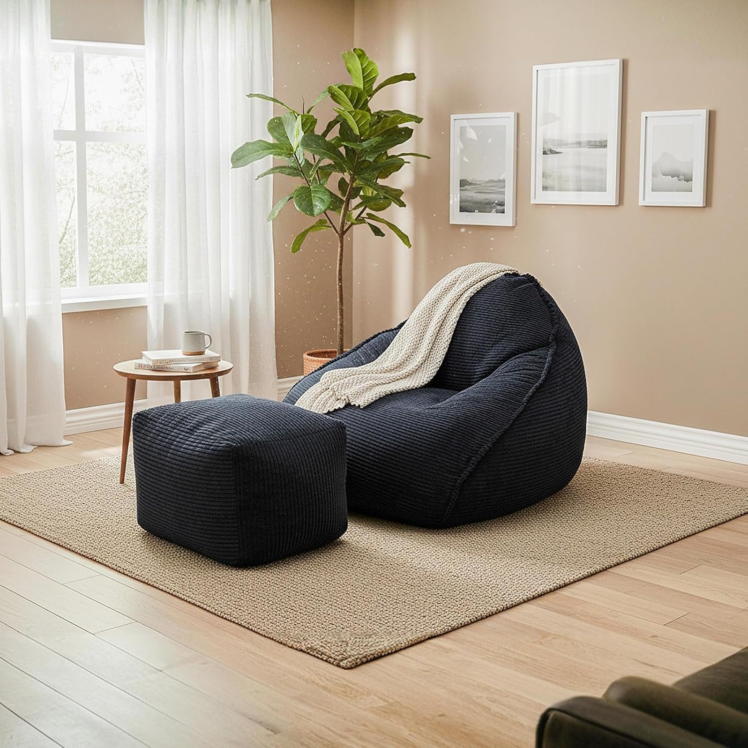 Soft Bean Bag Chair for Adults with Ottoman