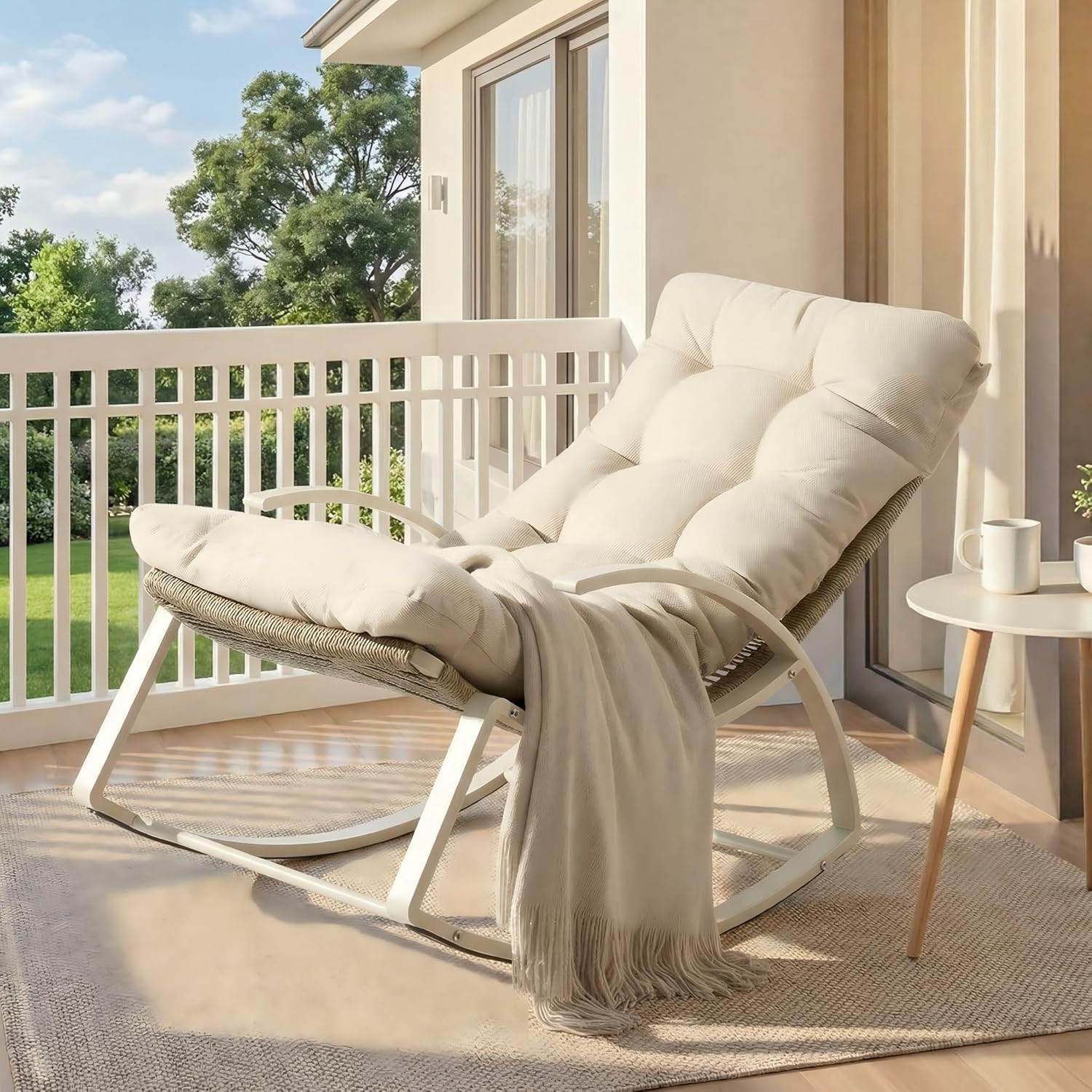Outdoor Rocking Chair with Armrest and Cushion