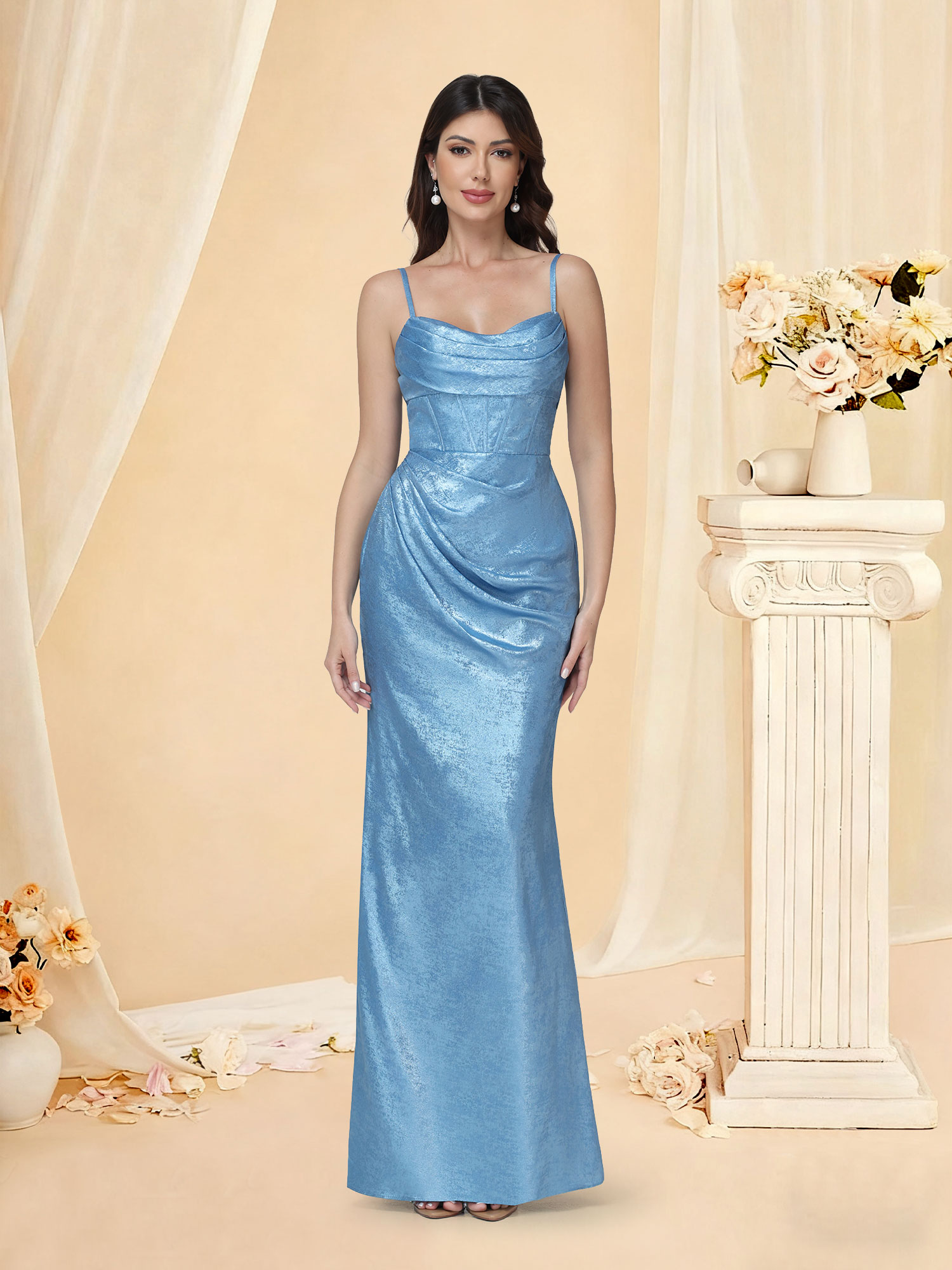 Mermaid Spaghetti Straps Bridesmaid Dress Split Glitter Satin Prom Gown #RDBM2512053