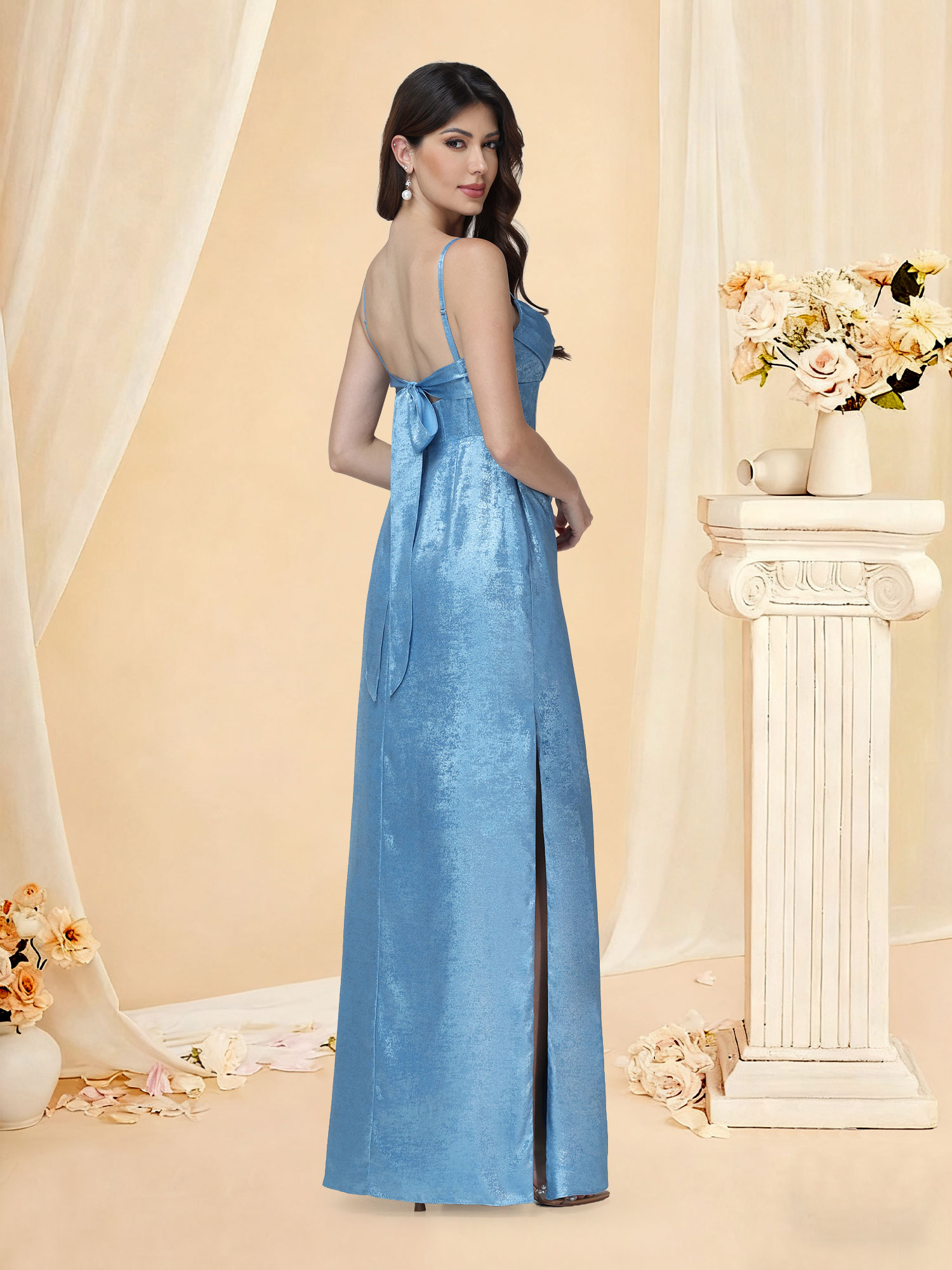 Mermaid Spaghetti Straps Bridesmaid Dress Split Glitter Satin Prom Gown #RDBM2512053