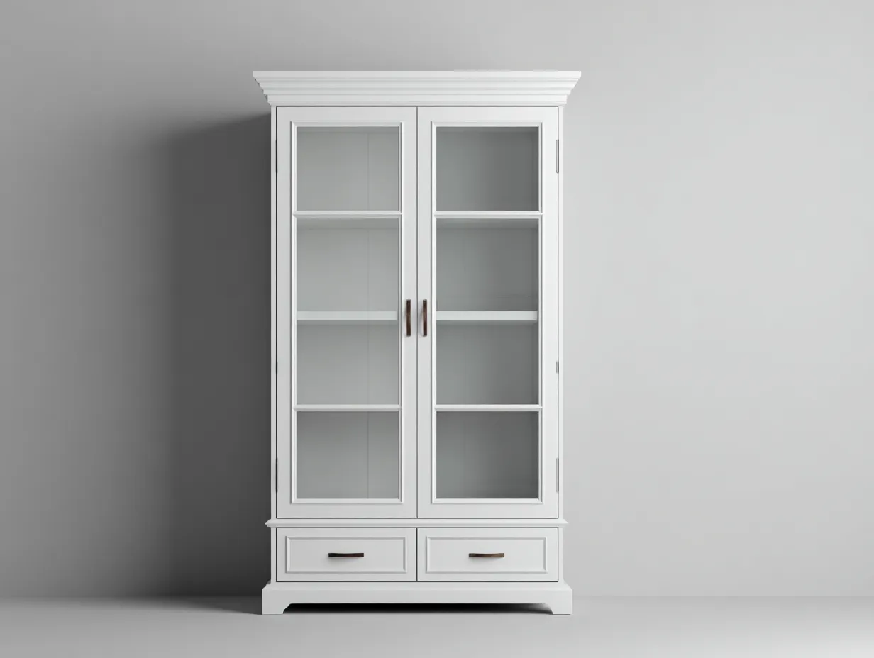 Vitrine - Holz-Glas-Metall - 98x43x182 cm - Weiß - Klassisch-Roommyio