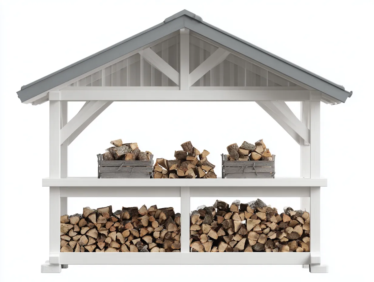 Kaminholzregal - Holz-Metall - 168 x 58 x 156 cm - Weiß-Grau-Natur - Landhausstil-Roommyio