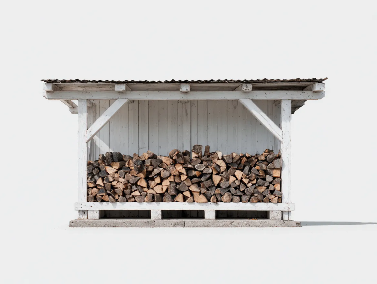 Kaminholzregal - Holz-Metall - 182 x 60 x 148 cm - Weiß-Natur-Grau - Landhausstil-Roommyio