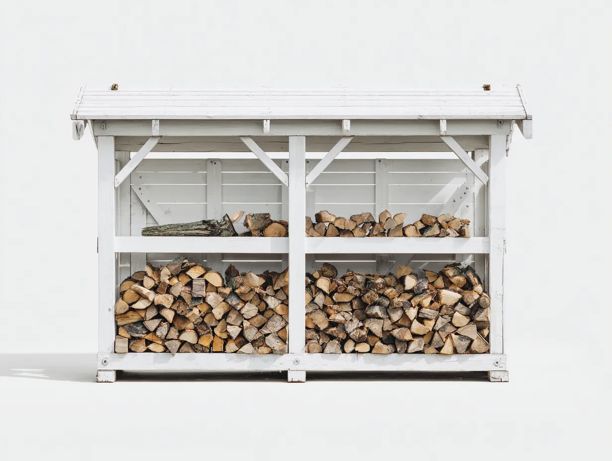 Kaminholzregal - Holz-Metall - 176 x 62 x 142 cm - Weiß-Natur-Grau - Landhausstil-Roommyio