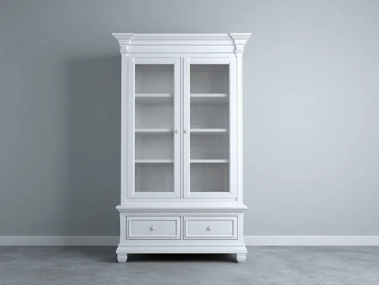 Vitrine - Holz-Glas-Metall - 100x44x188 cm - Weiß - Klassisch-Roommyio