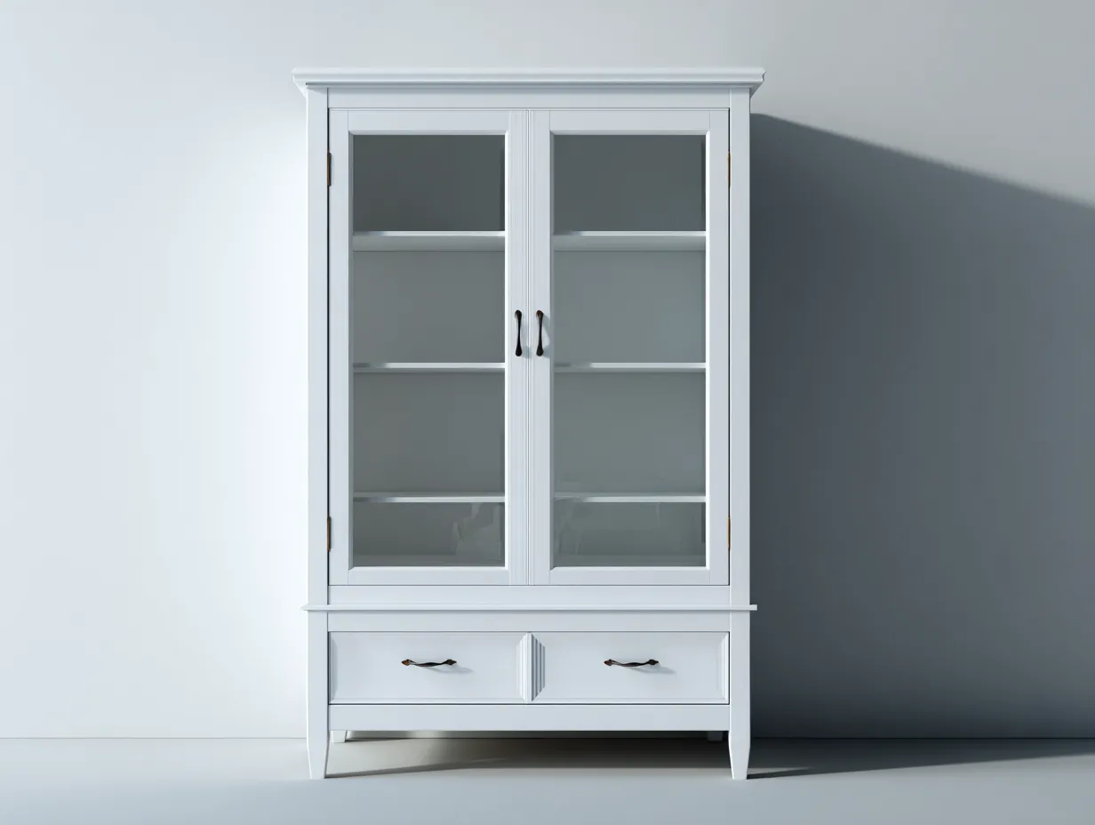 Vitrine - Holz-Glas-Metall - 90x42x170 cm - Weiß - Klassisch-Roommyio