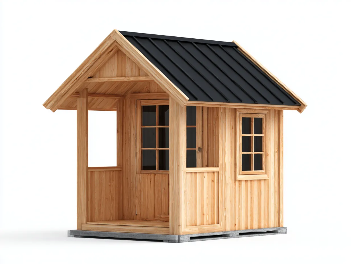 Gartenhäuser - Holz-Metall-Glas - 256 x 214 x 238 cm - Naturholz-Schwarz - Klassisch-Roommyio